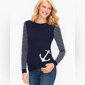 Talbots Long Sleeve Knit Sweater - Anchor - Womens Size Medium - Navy Blue